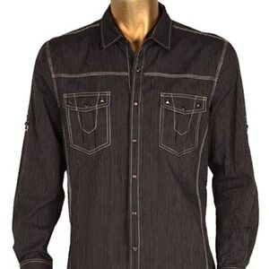 NWT Plantini Black White Stripe Snap Studded Shirt